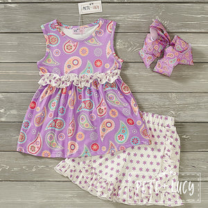 Purple Paisley short set- 5 & 6/6X