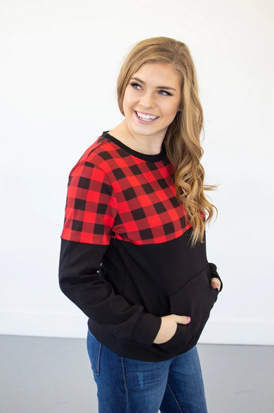 Buffalo Plaid Crew Neck Pullover