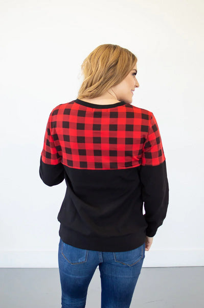 Buffalo Plaid Crew Neck Pullover