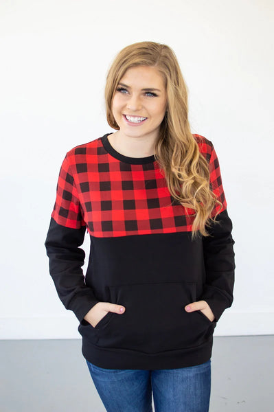 Buffalo Plaid Crew Neck Pullover