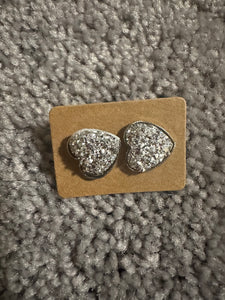 Druzy Heart Stud Earrings