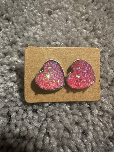 Druzy Heart Stud Earrings