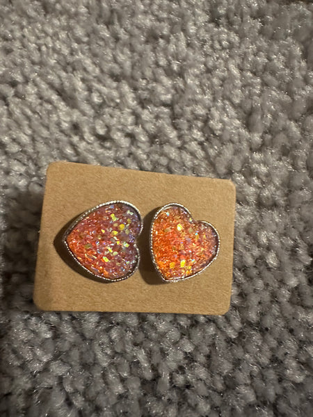 Druzy Heart Stud Earrings