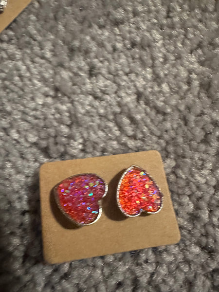 Druzy Heart Stud Earrings