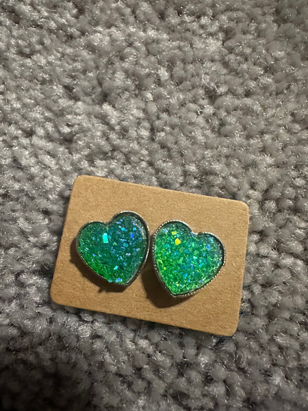 Druzy Heart Stud Earrings