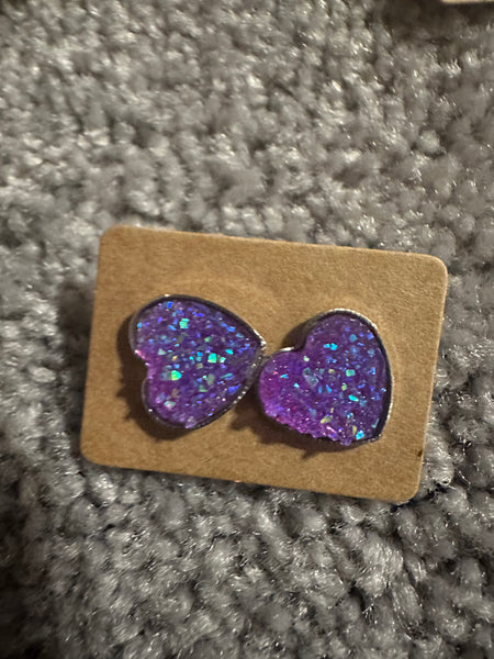 Druzy Heart Stud Earrings