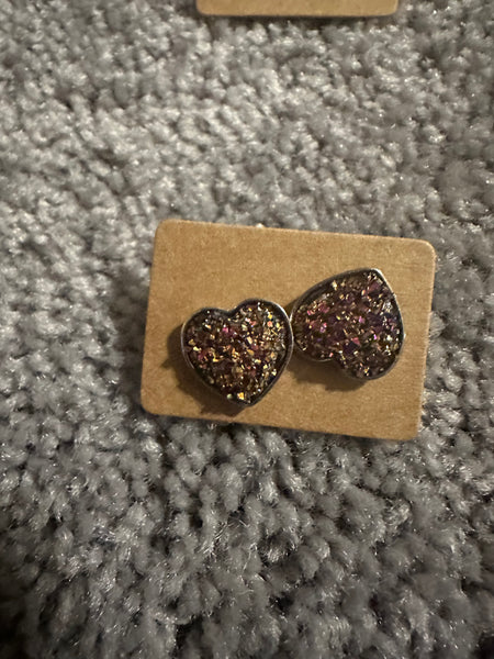 Druzy Heart Stud Earrings