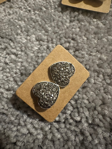 Druzy Heart Stud Earrings