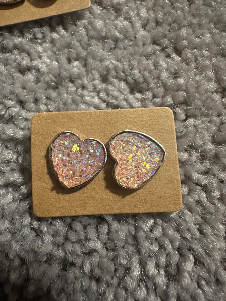 Druzy Heart Stud Earrings