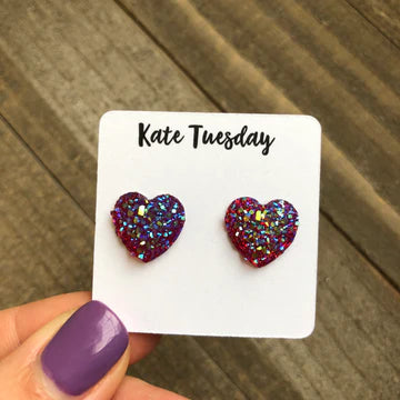 Druzy Heart Stud Earrings