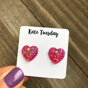 Druzy Heart Stud Earrings