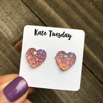 Druzy Heart Stud Earrings