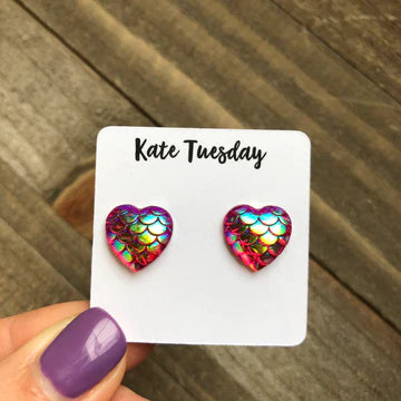 Druzy Heart Stud Earrings