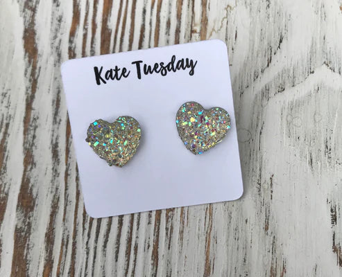 Druzy Heart Stud Earrings