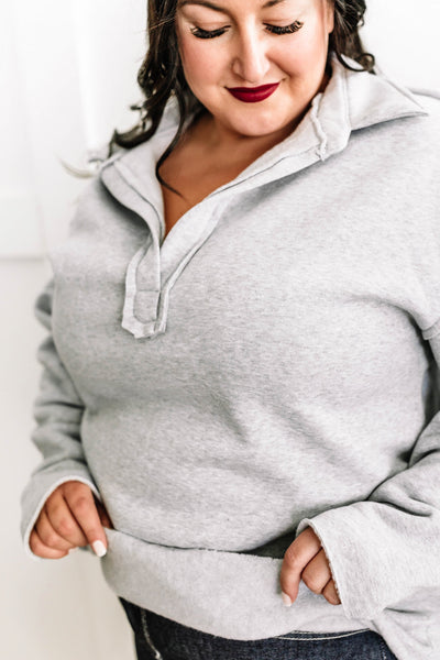 Ultra Soft Collared Pullover In Heathered Grey
