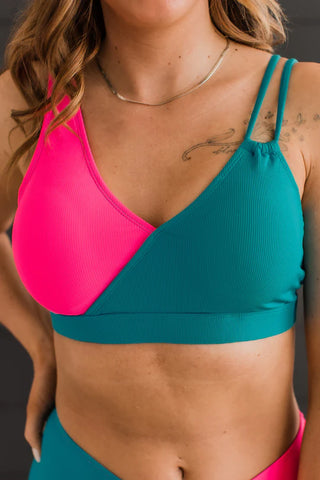 Capture The Coast Swim Top- Neon Pink & Teal