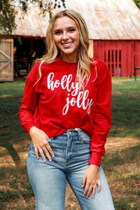 HOLLY JOLLY  RED CROP SWEATSHIRT