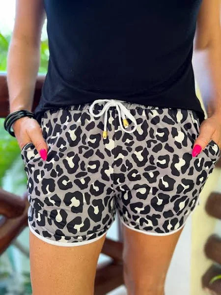 VIP Grey Leopard Drawstring Everyday Shorts