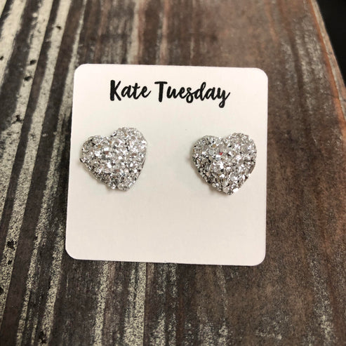 Druzy Heart Stud Earrings