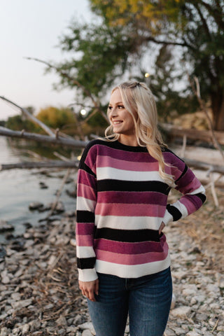 Copy of Keep Me In Mind Color Block Sweater In Plum Rose