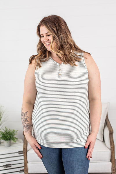 Addison Henley Tank - Ivory and Black Stripes