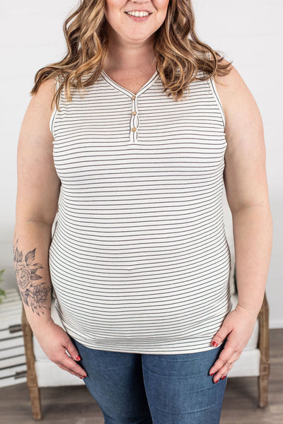 Addison Henley Tank - Ivory and Black Stripes