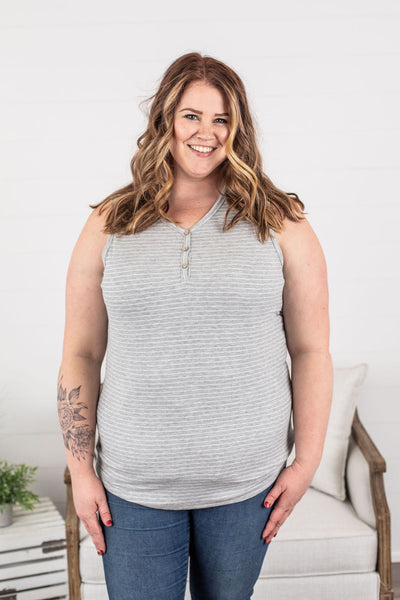 Addison Henley Tank - Grey and White Stripes