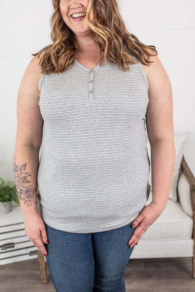 Addison Henley Tank - Grey and White Stripes