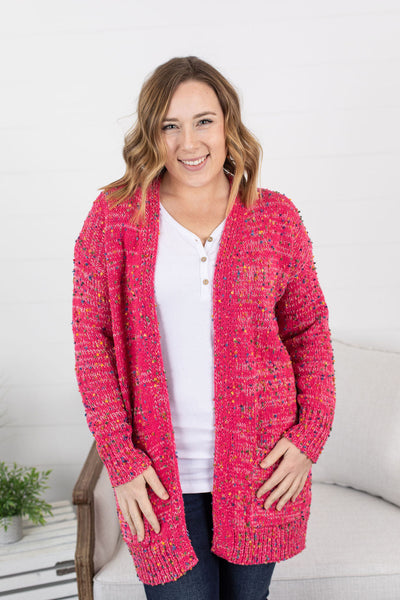 IN STOCK Carly Confetti Dot Cardigan - Pink FINAL SALE