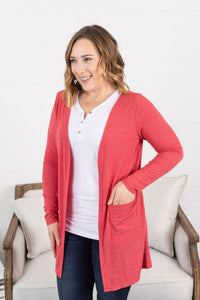 Rachel Ribbed Cardigan - Faded Red