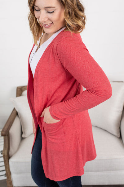 Rachel Ribbed Cardigan - Faded Red