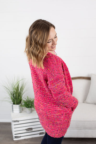 IN STOCK Carly Confetti Dot Cardigan - Pink FINAL SALE