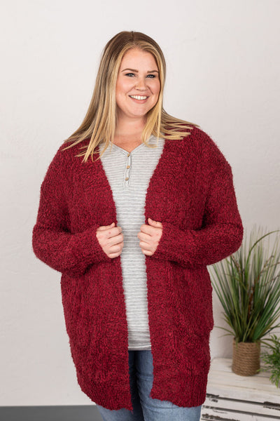 IN STOCK Fuzzy Cardigan - Burgundy FINAL SALE