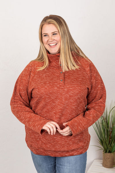 IN STOCK Quilted Button Snap Pullover - Rust FINAL SALE