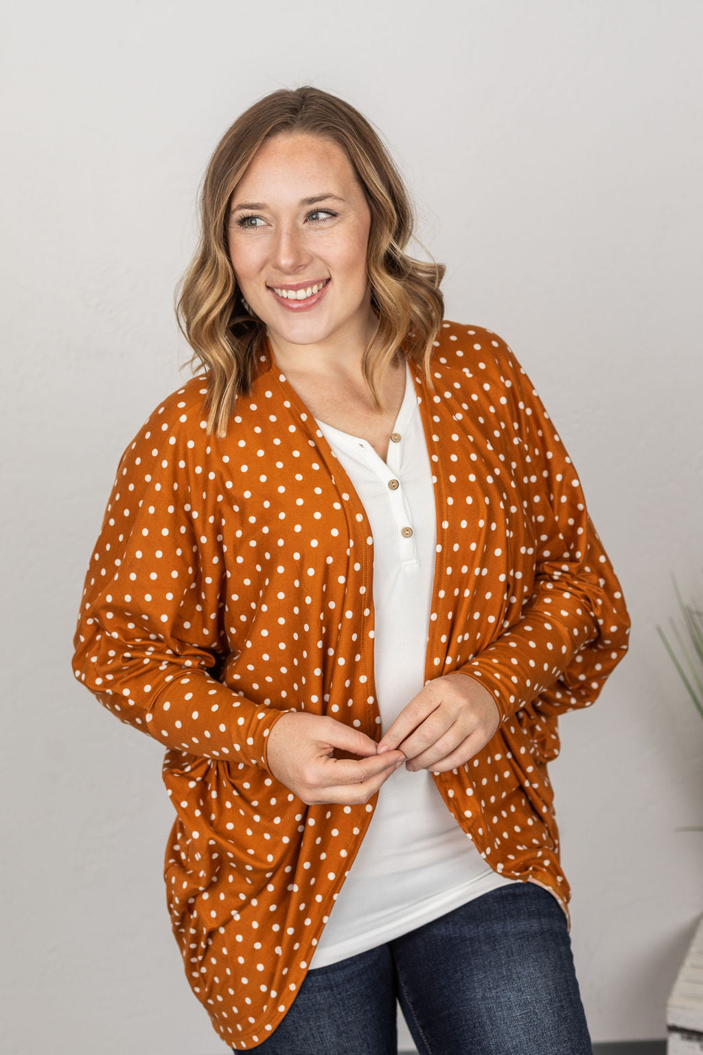 IN STOCK Emma Cocoon Cardigan - Camel Polka Dots FINAL SALE