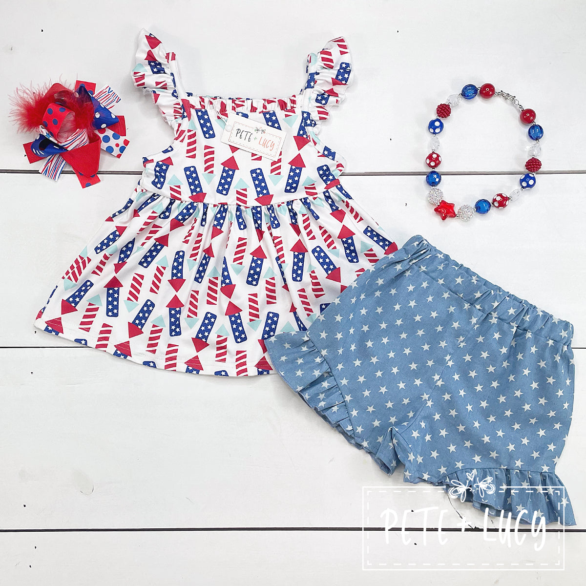 Americana girls chambray short set