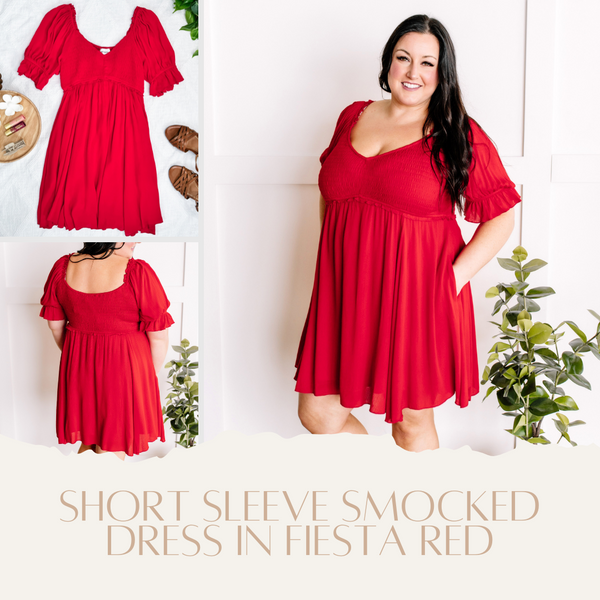 Short Sleeve Smocked Dress In Fiesta Red