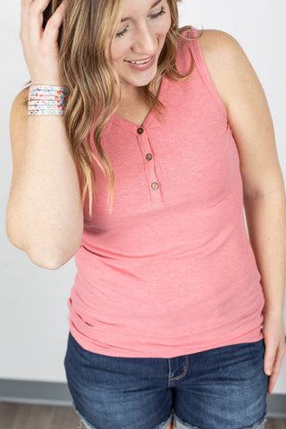 Addison Henley Tank - Heathered Pink