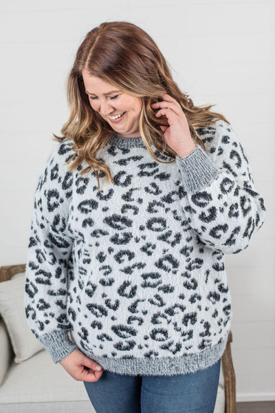 Cozy Leopard Sweater - Grey IN STORE