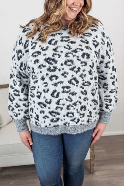 Cozy Leopard Sweater - Grey IN STORE