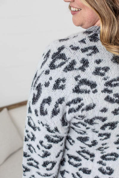 Cozy Leopard Sweater - Grey IN STORE