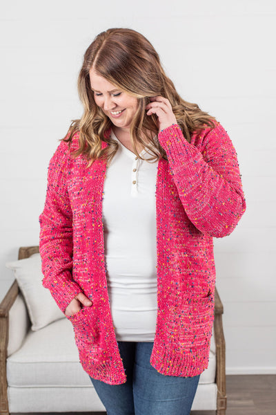 IN STOCK Carly Confetti Dot Cardigan - Pink FINAL SALE