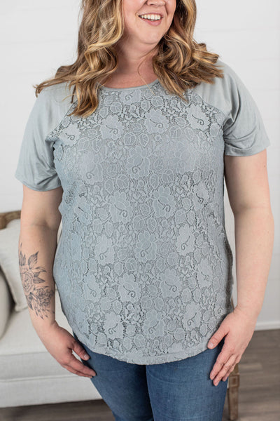 Juliet Lace Front Tee - Silver Grey IN STORE