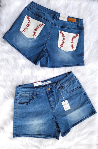 Baseball pocket denim shorts