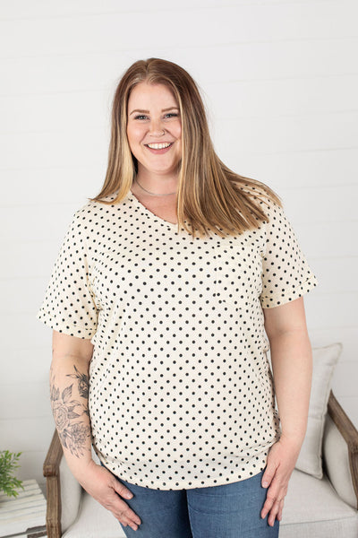 IN STOCK Sophie Pocket Tee - Cream Polka Dot FINAL SALE