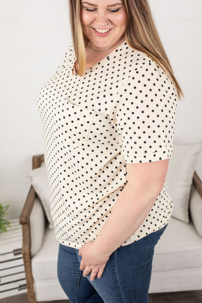 IN STOCK Sophie Pocket Tee - Cream Polka Dot FINAL SALE