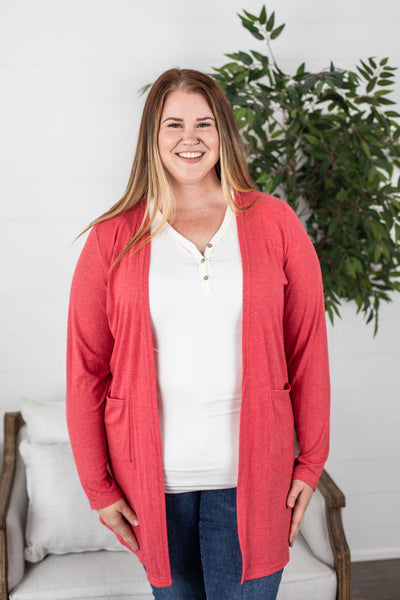 Rachel Ribbed Cardigan - Faded Red