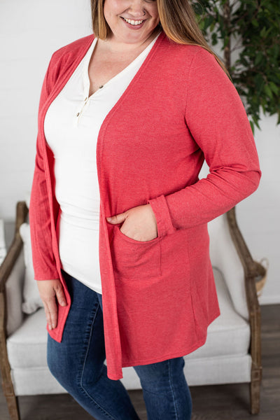 Rachel Ribbed Cardigan - Faded Red