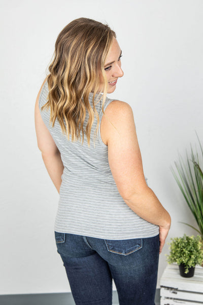 Addison Henley Tank - Grey and White Stripes