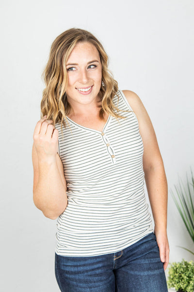 Addison Henley Tank - Ivory and Black Stripes